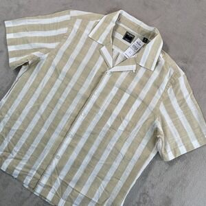Todd Snyder Summerweight Camp Shirt Men Medium Khaki Striped Loop Collar NWT